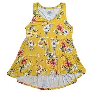 Torrid Tank Top Plus Size 1X 14 16 Mustard Floral Tiered Babydoll Hi Low Yellow